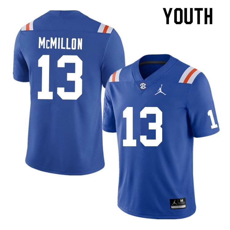 NCAA Florida Gators Donovan McMillon Youth #13 Nike Blue Throwback Stitched Authentic College Football Jersey GFZ1864LK